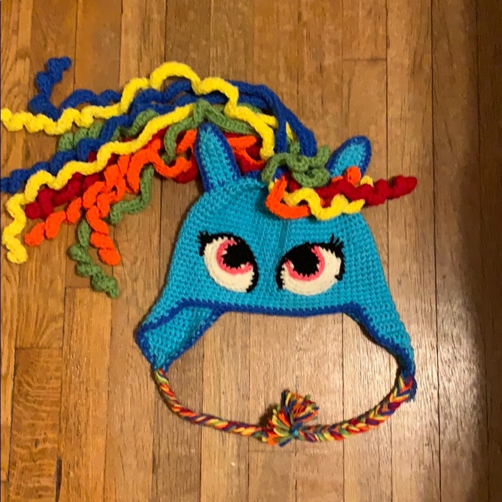 Handmade, crochet Rainbow Dash hat